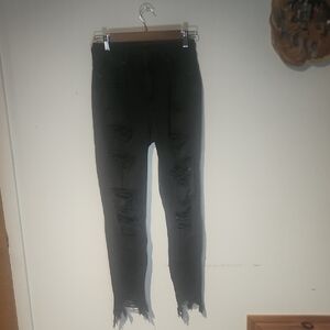Black Skinny Jeans with Distressed Hem